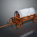 Vintage Wooden Covered Wagon with White Canvas Cover and Large Spoked Wheels