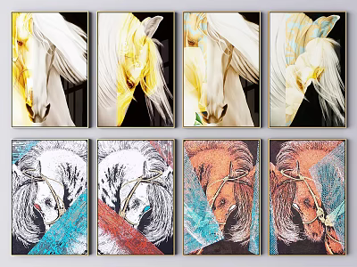 Colorful Horse Animal Paintings With Various Styles Artwork For Wall Decor 3d model