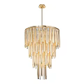 Modern Golden Frame Chandeliers With Transparent Glass Rods Illuminated
