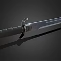 Sharp Metal Sword With Shiny Blade And Textured Black Handle Grip 3d model