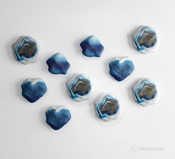 Blue And White Wave Shaped Wall Decor With Circular Center Design 3d model