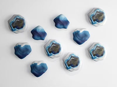 Blue And White Wave Shaped Wall Decor With Circular Center Design 3d model