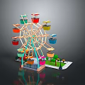 Colorful Ferris Wheel Model with Multiple Colored Cabins and Small Trees 3d model