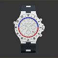 Electronic Watch With Blue Strap White Dial Metal Case And Red Blue Markers
