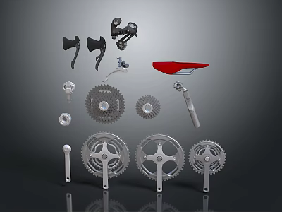 Bicycle Hardware Tools Including Gears Pedals Seat And Chain Components 3d model