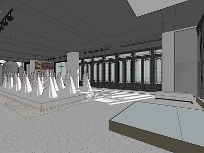 Wedding Dress Store Interior With Elegant Wedding Dresses Display And Large Windows 3d model