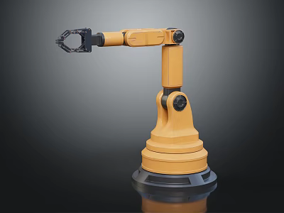 Yellow Industrial Robotic Arm With Black Stable Base And Mechanical Joint Structure 3d model