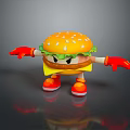 Cartoon Hamburger Character With Orange Sesame Bun Lettuce Cheese Red Gloves And Shoes