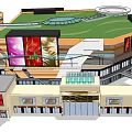 Modern Commercial Complex Design With Green Roofs Open Central Space And Water Features