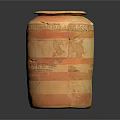 Ancient Striped Orange Brown Pottery Jar With Detailed Carvings And Designs