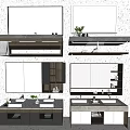 Various Modern Washbasin Designs with Mirrors Cabinets Countertops and Toiletries