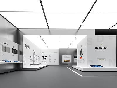 Modern Exhibition Hall Interior With Designer Displays Numbered Panels Lighting And Contemporary Stands 3d model