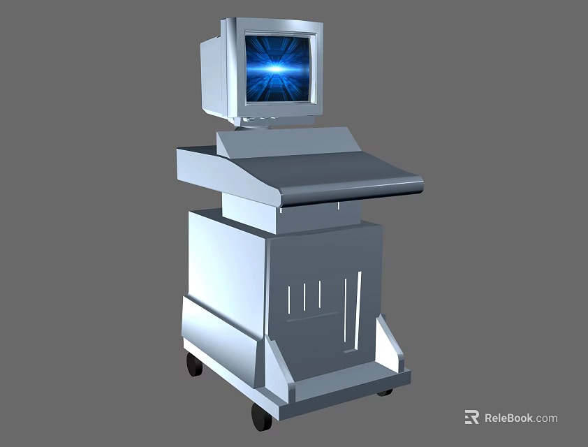Modern Medical Equipment Mobile Workstation With Display Screen And Rolling Base 3d model 