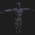Man In Black Tactical Uniform With Helmet Mask And Arms Outstretched