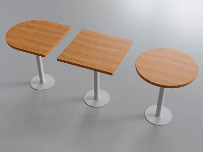 Modern Three Piece Wooden Table Set with Round Square Tops and White Metal Legs 3d model