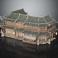 Traditional Chinese Ancient Architecture Featuring Two Story Wooden Structure Curved Eaves And Carved Windows