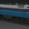 Blue and White Train Locomotive With Side Windows And Wheels On Tracks