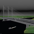 Modern Cable Stayed Bridge With Towers Cables Vehicles Over River And Blue Sky
