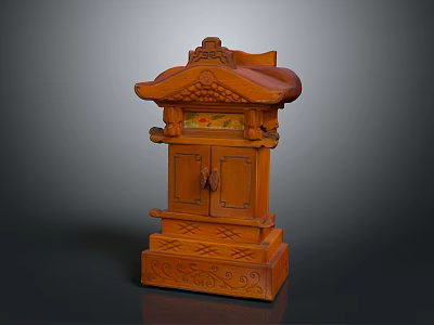 Traditional Chinese Wooden Cabinet With Carved Roof Design Double Doors And Ornate Base 3d model