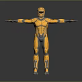 Yellow And Black Armored Warrior Standing With Arms Outstretched In 3D Render With Gray Background Mechanical Structure