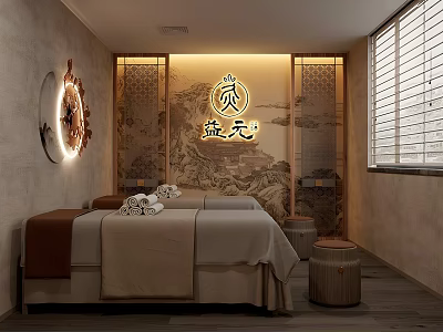 Elegant Hair and Beauty Salon Treatment Room With Warm Lighting Decorative Painting And Comfortable Treatment Bed 3d model