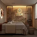 Elegant Hair and Beauty Salon Treatment Room With Warm Lighting Decorative Painting And Comfortable Treatment Bed