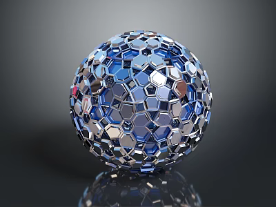 Metallic Sphere With Hexagonal Blue Silver Pattern And Reflective Surface 3d model