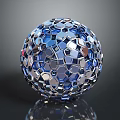 Metallic Sphere With Hexagonal Blue Silver Pattern And Reflective Surface