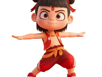 Cartoon Game Movie Character With Red Outfit Bun Hairstyle And Determined Expression 3d model