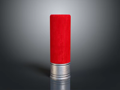 Red Cylindrical Ammunition Cartridge For Firearm With Shiny Metal Base 3d model