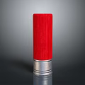 Red Cylindrical Ammunition Cartridge For Firearm With Shiny Metal Base