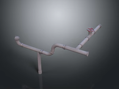 Industrial Piping System Equipment with Curved Pipes and Red Valve Components 3d model