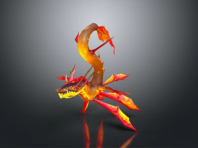 Mythical Flame Dragon Creature With Orange Red Wings And Serpentine Body In 3D Rendered Design 3d model