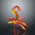 Mythical Flame Dragon Creature With Orange Red Wings And Serpentine Body In 3D Rendered Design