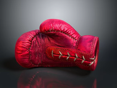 Red Leather Boxing Glove With White Laces On Dark Background 3d model