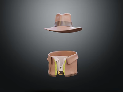 Brown Wide Brimmed Hat With Leather Case And Shirt Collar Accessory Detail 3d model