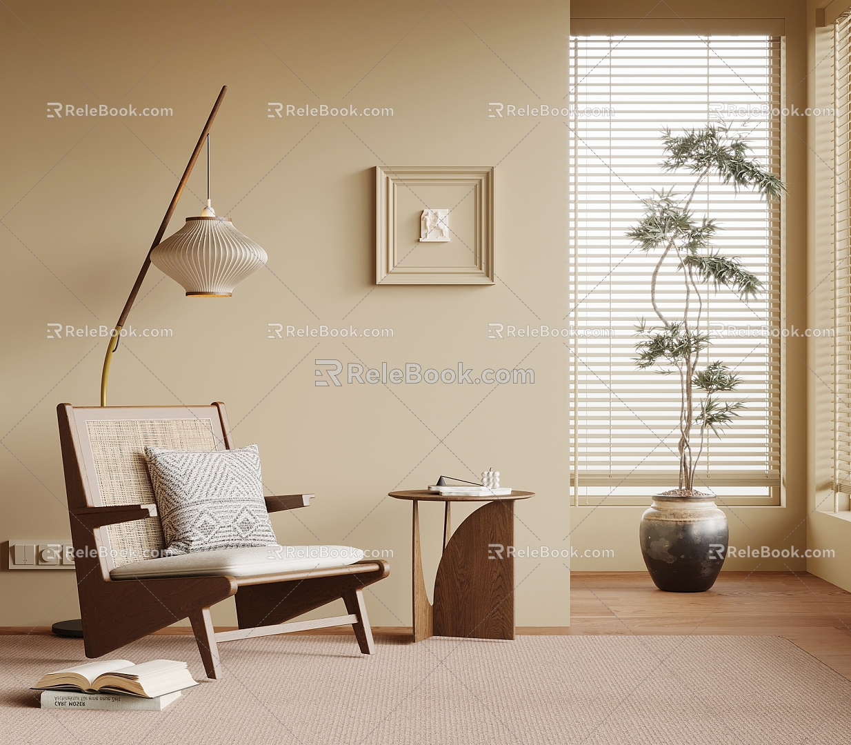 Leisure chair green plant floor lamp 3d model