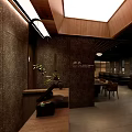 Rustic Modern Restaurant Interior With Wooden Seating And Pendant Lights 3d model