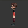 Cartoon Man With Brown Hair Red Black T Shirt Purple Pants Blue Shoes Grey Background