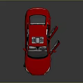 Red Sedan Car With Open Doors Modern Design And Silver Wheels
