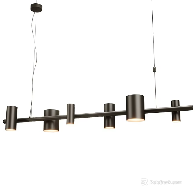 Modern Linear Pendant Light With Multiple Cylindrical Metallic Shades For Contemporary Interior 3d model 