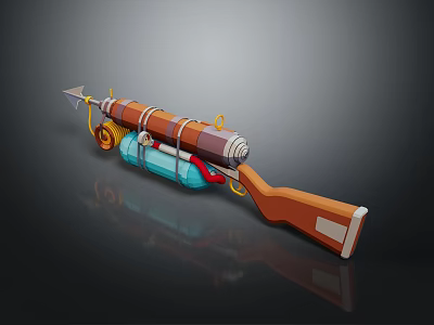 Detailed Weapon Model With Wooden Stock Metallic Parts And Colorful Components 3d model