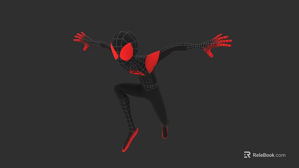 Spider Game Movie Character In Black Red Suit With Red Eyes And Outstretched Arms Jumping 3d model 
