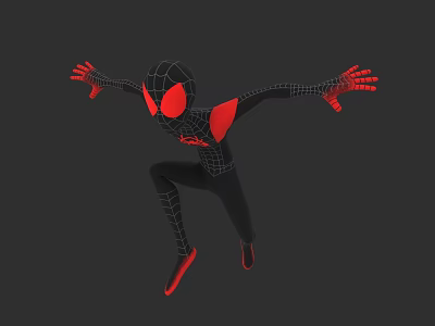 Spider Game Movie Character In Black Red Suit With Red Eyes And Outstretched Arms Jumping 3d model