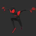 Spider Game Movie Character In Black Red Suit With Red Eyes And Outstretched Arms Jumping