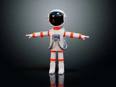Man in White Astronaut Suit with Orange Stripes Helmet Backpack Outstretched Arms on Black Background 3d model
