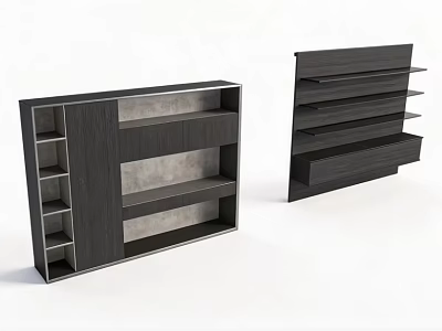 Modern Wooden Decorative Cabinet With Multiple Open Shelves And Dark Finish 3d model