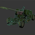 Green Military Towed Artillery Piece With Long Barrel Wheeled Trailer And Mechanical Details