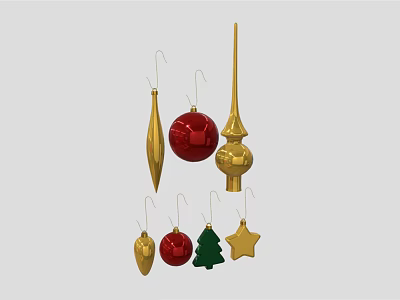 Festive Decorative Ornament Set With Red Gold Ball Star Tree And Cone Decorations 3d model