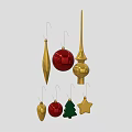 Festive Decorative Ornament Set With Red Gold Ball Star Tree And Cone Decorations